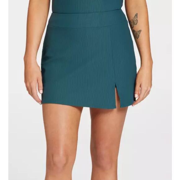 Calia Skirt Women XXL NWT Green Deep Aqua 15" Ribbed Slit Mini Skort Golf - Picture 3 of 11